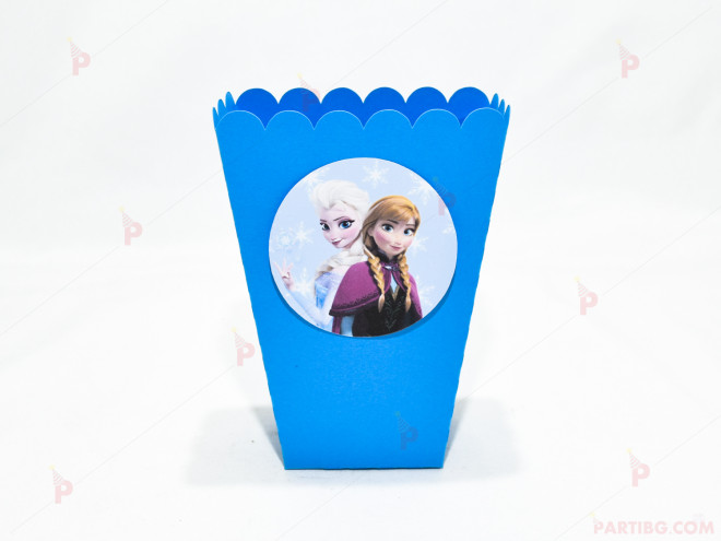 Кофичка за пуканки/чипс с декор Елза и Ана в синьо | PARTIBG.COM