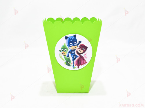 Кофичка за пуканки/чипс с декор Пи Джей Маск/PJ MASKS в зелено | PARTIBG.COM