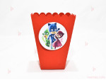 Кофичка за пуканки/чипс с декор Пи Джей Маск/PJ MASKS в червено | PARTIBG.COM