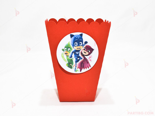 Кофичка за пуканки/чипс с декор Пи Джей Маск/PJ MASKS в червено | PARTIBG.COM