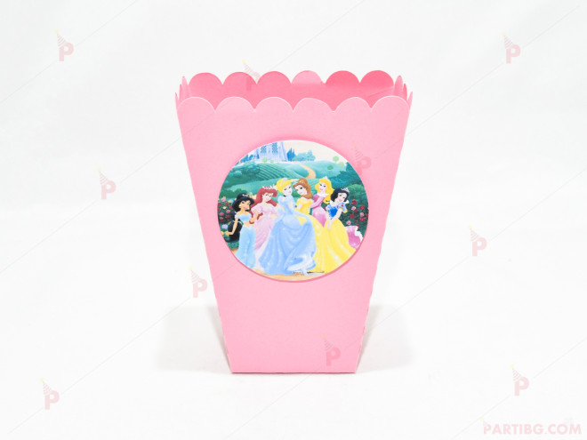 Кофичка за пуканки/чипс с декор Принцеси в розово | PARTIBG.COM