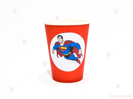 Чашки едноцветни в червено с декор Супермен