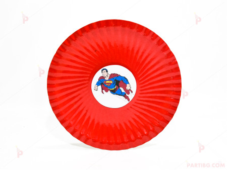 Чинийки едноцветни в червено с декор Супермен