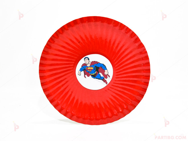Чинийки едноцветни в червено с декор Супермен | PARTIBG.COM