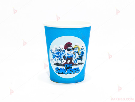 Чашки едноцветни в синьо с декор Смърфовете / The smurfs