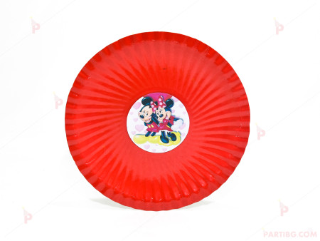Чинийки едноцветни в червено с декор Мини и Мики Маус 2