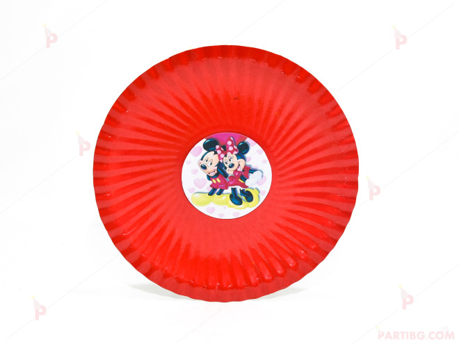 Чинийки едноцветни в червено с декор Мини и Мики Маус 2 | PARTIBG.COM
