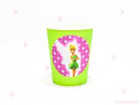 Чашки едноцветни в зелено с декор Тинкърбел/Камбанка