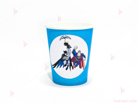Чашки едноцветни в синьо с декор Батман и Супермен