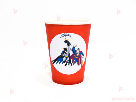 Чашки едноцветни в червено с декор Батман и Супермен