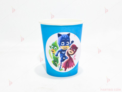 Чашки едноцветни в синьо с декор Пи джей маск/ PJ MASKS