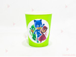 Чашки едноцветни в зелено с декор Пи джей маск/ PJ MASKS | PARTIBG.COM