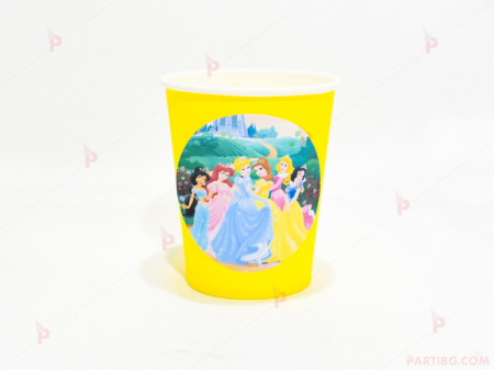 Чашки едноцветни в жълто с декор Принцеси / Princess