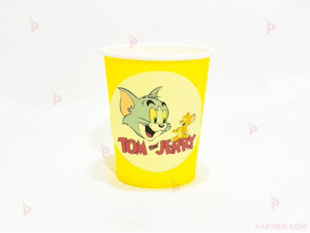 Чашки едноцветни в жълто с декор Том и Джери