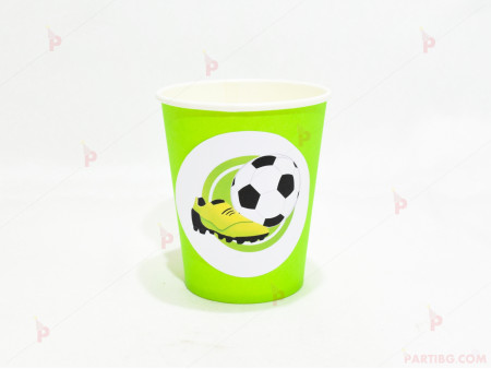Чашки едноцветни в зелено с декор футболна топка с бутонка