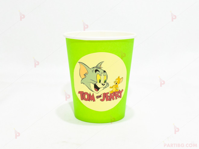 Чашки едноцветни в зелено с декор Том и Джери | PARTIBG.COM