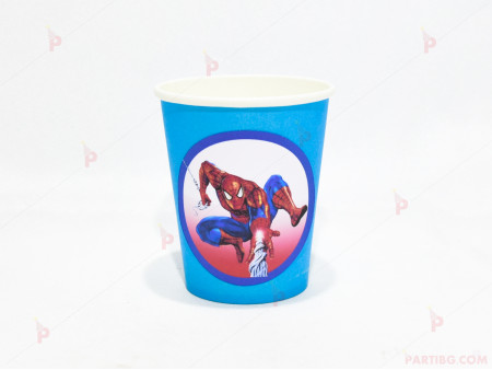 Чашки едноцветни в синьо с декор Спайдърмен