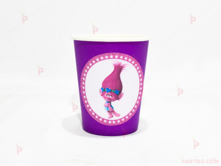 Чашки едноцветни в лилаво с декор Тролчето-Попи