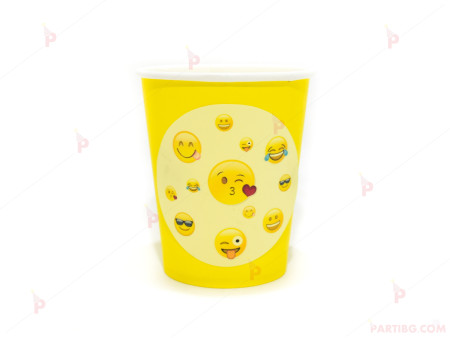 Чашки едноцветни в жълто с декор Усмивки / Emoji