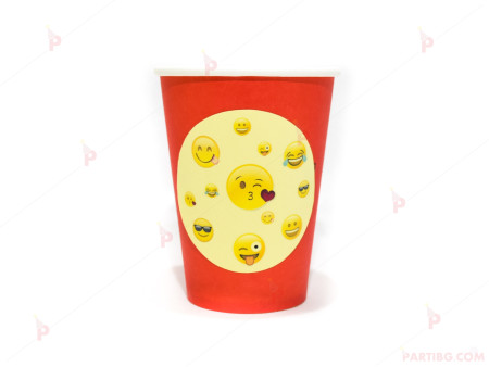 Чашки едноцветни в червено с декор Усмивки / Emoji