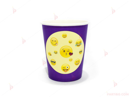 Чашки едноцветни в лилаво с декор Усмивки / Emoji