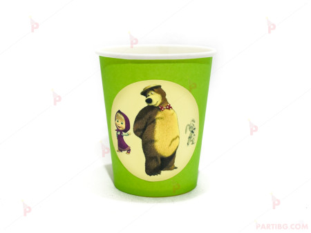 Чашки едноцветни в зелено с декор Маша и Мечока / Masha and The Bear