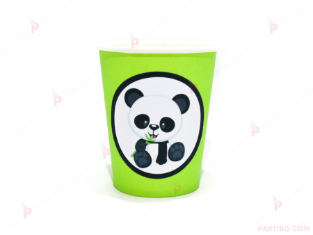 Чашки едноцветни в зелено с декор Панда