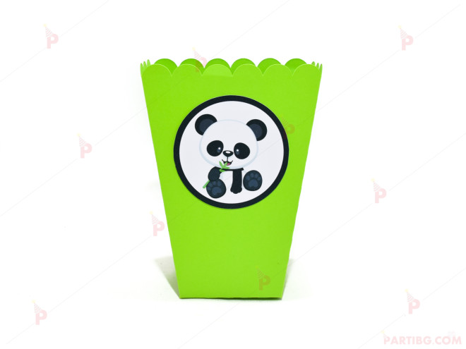 Кофичка за пуканки/чипс с декор Панда в зелено | PARTIBG.COM