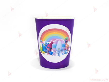 Чашки едноцветни в лилаво с декор Тролчета