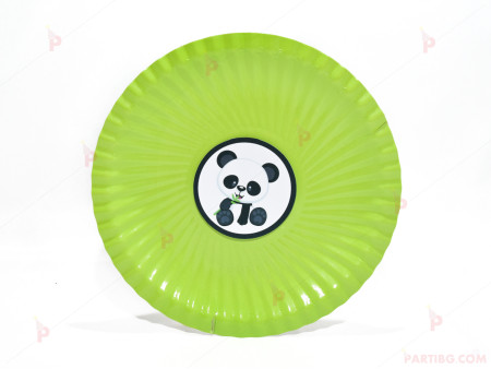 Чинийки едноцветни в зелено с декор Панда