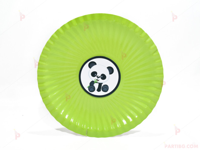 Чинийки едноцветни в зелено с декор Панда | PARTIBG.COM