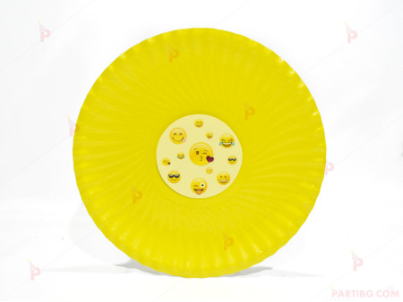 Чинийки едноцветни в жълто с декор Усмивки / Emoji