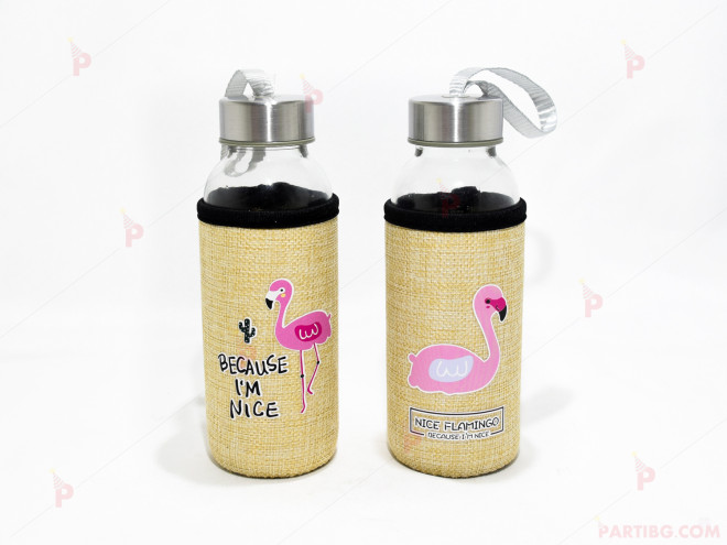 Бутилка за вода с калъфче и декор фламинго | PARTIBG.COM
