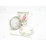 Чаша за чай с цедка бяла с цветя 4 | PARTIBG.COM