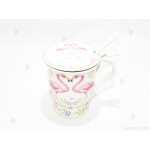 Чаша за чай с цедка бяла с фламинго 2 | PARTIBG.COM