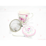 Чаша за чай с цедка бяла с цветя | PARTIBG.COM