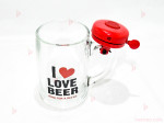 Чаша/халба за бира със звънец и надпис I LOVE BEER