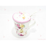 Чаша за чай с цедка бяла с цветя 2 | PARTIBG.COM