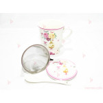 Чаша за чай с цедка бяла с цветя 2 | PARTIBG.COM