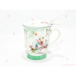 Чаша за чай с цедка бяла с цветя 3 | PARTIBG.COM