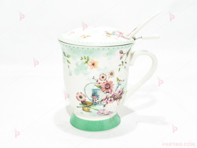 Чаша за чай с цедка бяла с цветя 3 | PARTIBG.COM