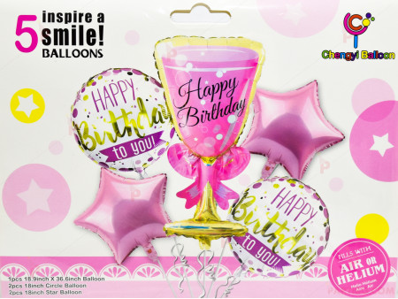Фолиеви балони комплект от 5 бр.- Happy Birthday 
