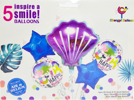 Фолиеви балони комплект от 5 бр.- с морски мотиви и русалка