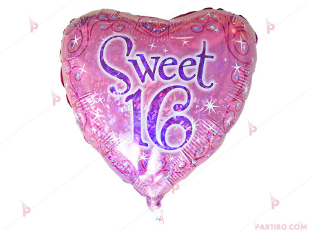 Фолиев балон сърце с надпис "Sweet 16"