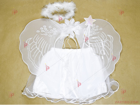 Комплект Ангелче в бяло-диадема, крила, пръчка и пола
