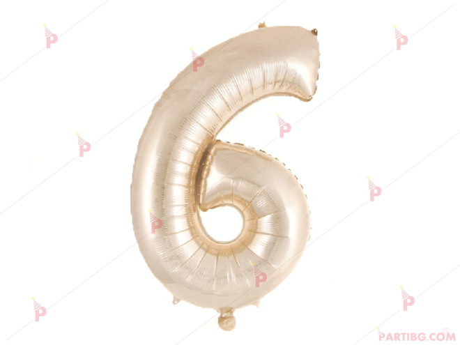 Фолиев балон цифра "6" - розово злато 1м. | PARTIBG.COM