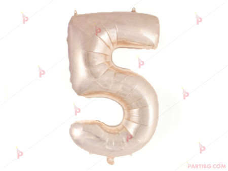 Фолиев балон цифра "5" - розово злато 1м.