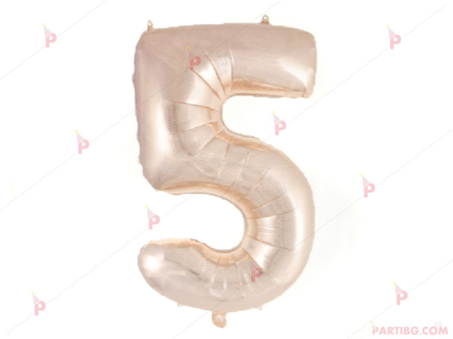 Фолиев балон цифра "5" - розово злато 1м. | PARTIBG.COM
