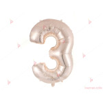Фолиев балон цифра "3" - розово злато 1м. | PARTIBG.COM