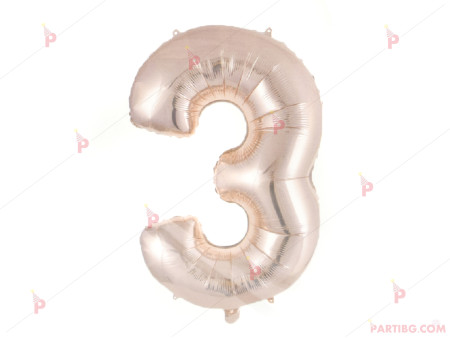 Фолиев балон цифра "3" - розово злато 1м.